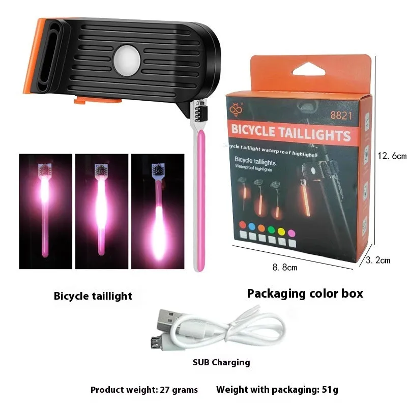USB rechargeable bicycle taillight with flowing red light mode and creative shape