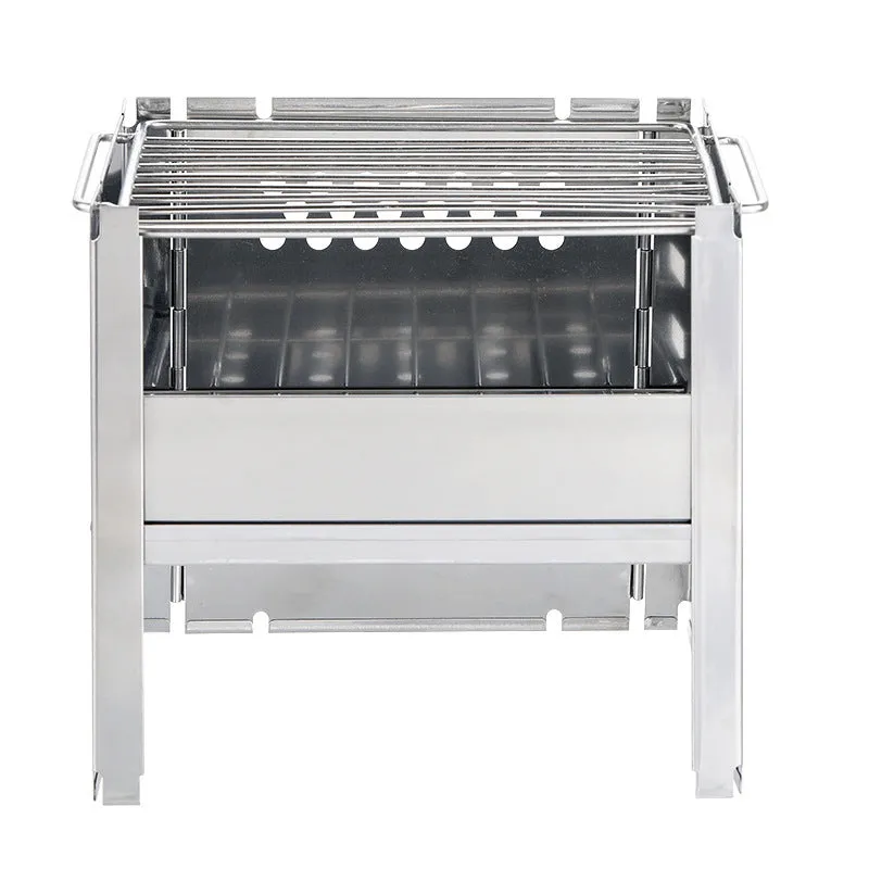 Portable outdoor stainless steel dual-use barbecue grill and firewood stove for camping with removable parts