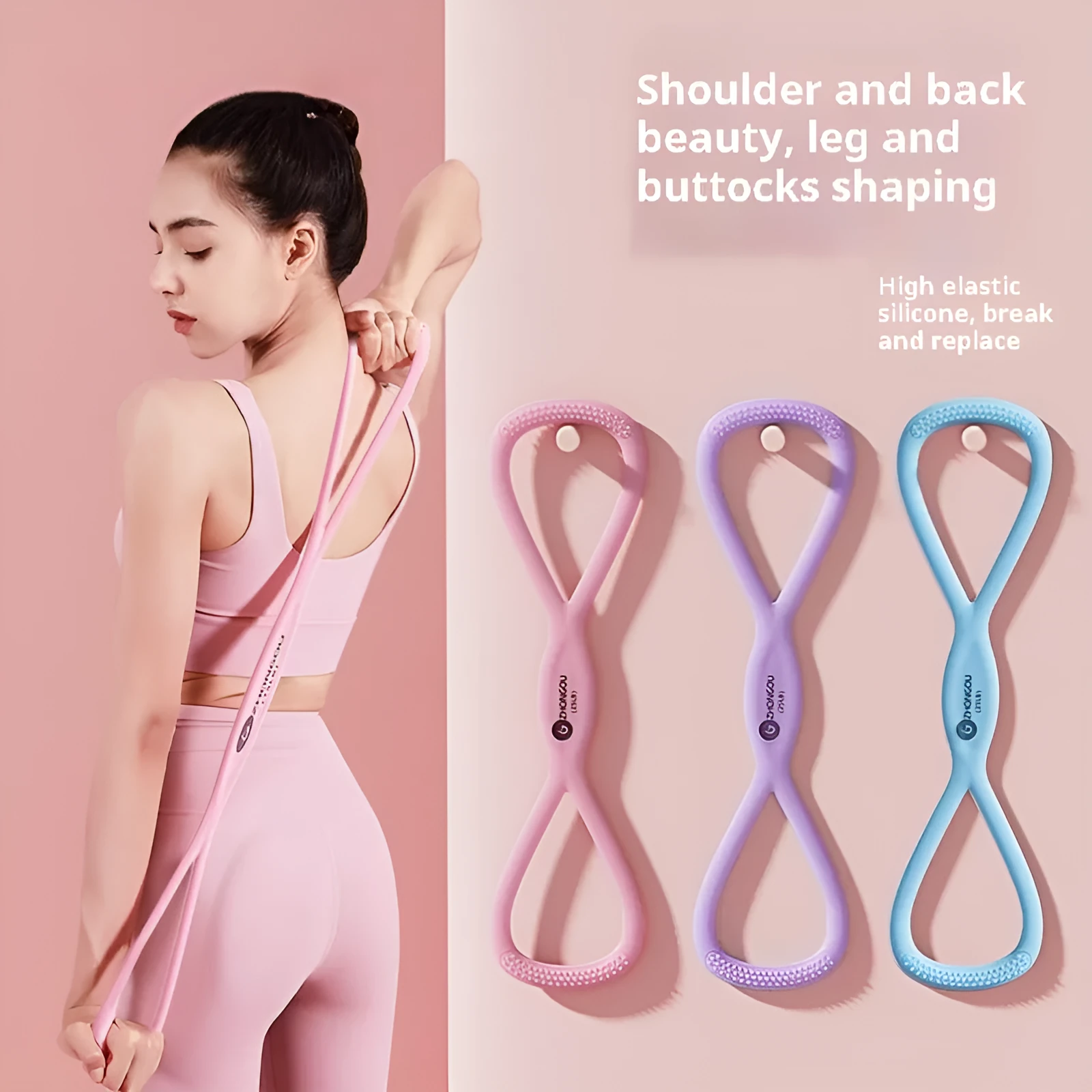 Chest expander fitness elastic rope silicone resistance strip in pink 15 pound option for home gym workout