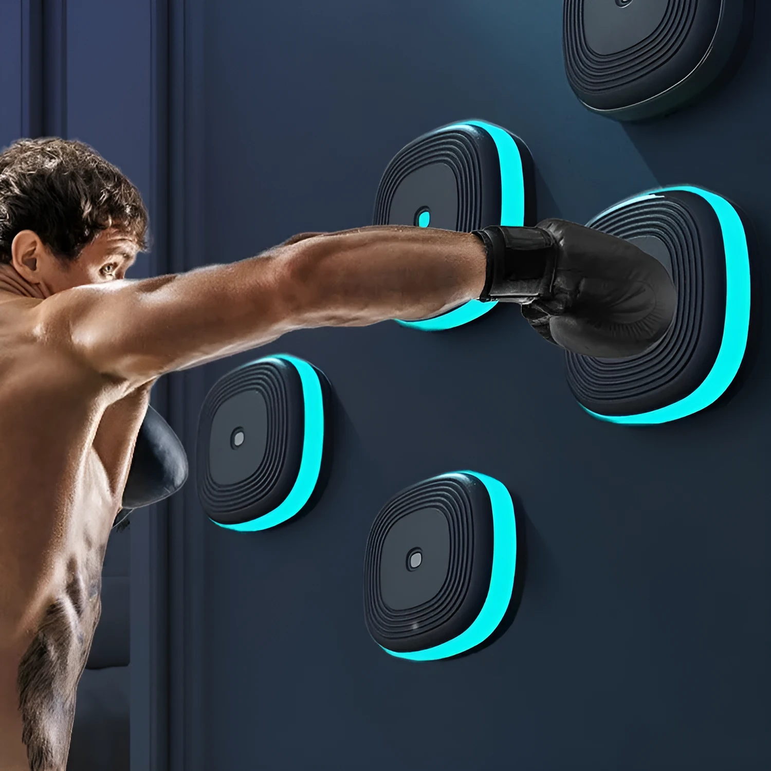 Home Smart Split Bluetooth Music Boxing Target in black with hanging design, 6 targets configuration shown