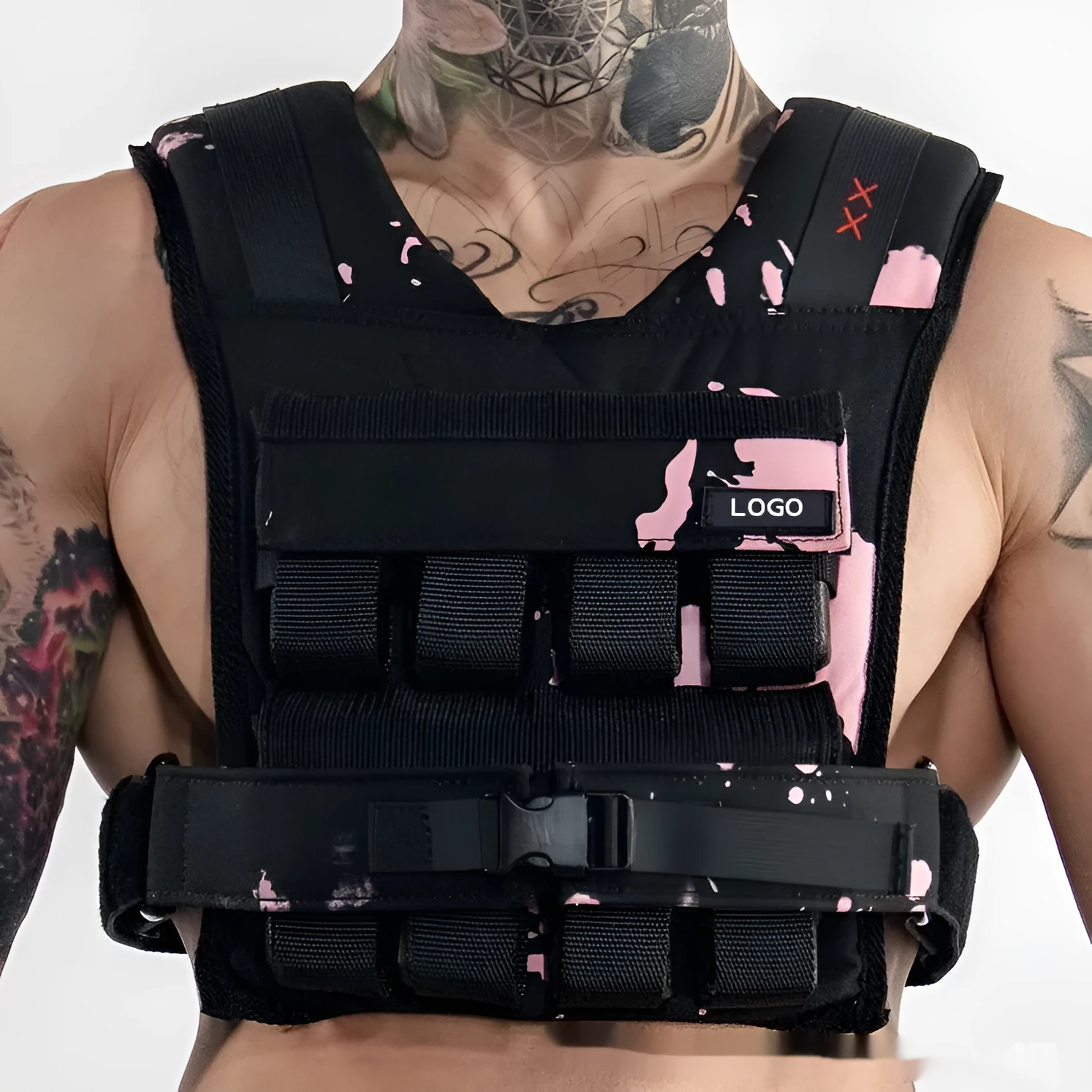 Black Oxford cloth adjustable weight vest for home gym and running with multiple weight options