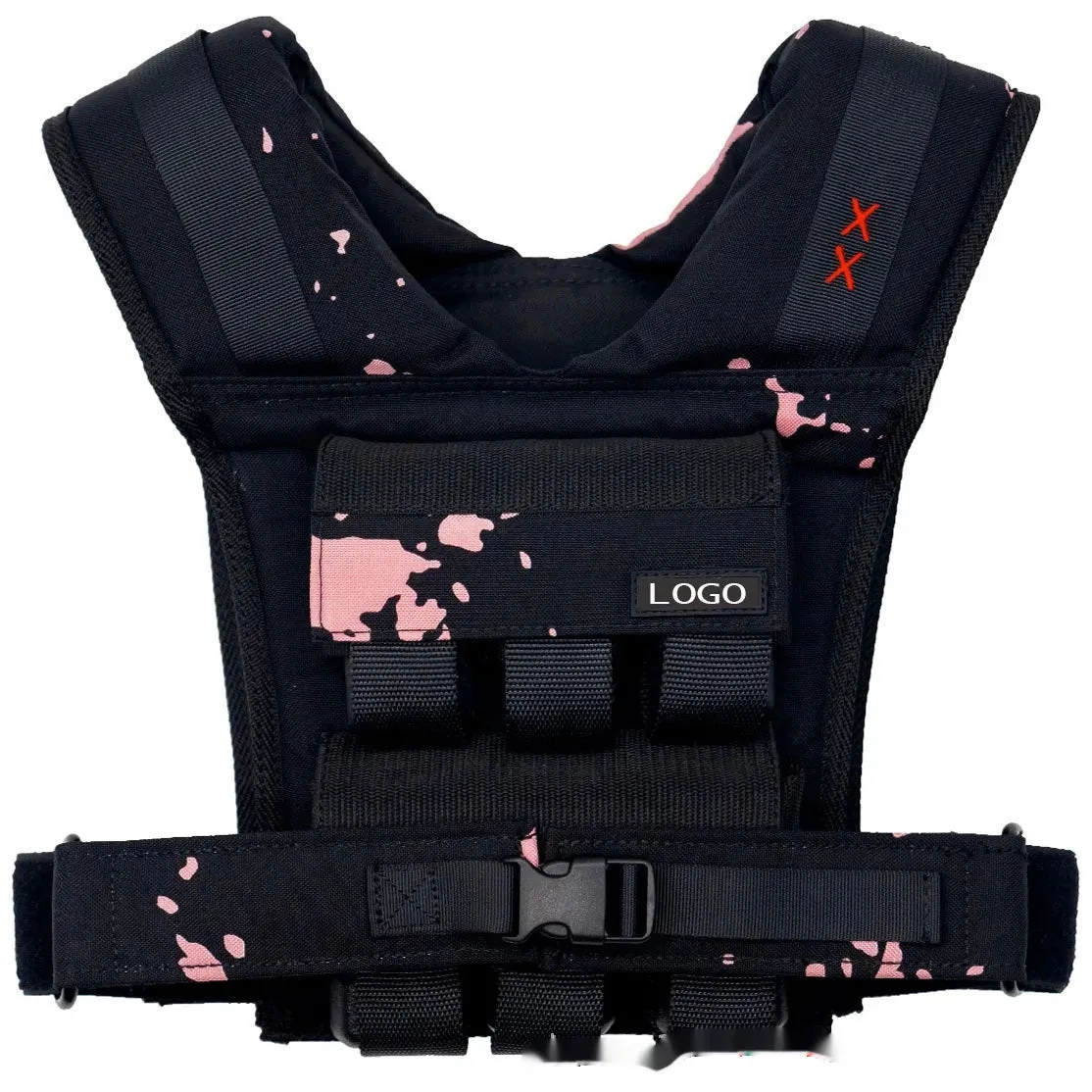 Black Oxford cloth adjustable weight vest for home gym and running with multiple weight options