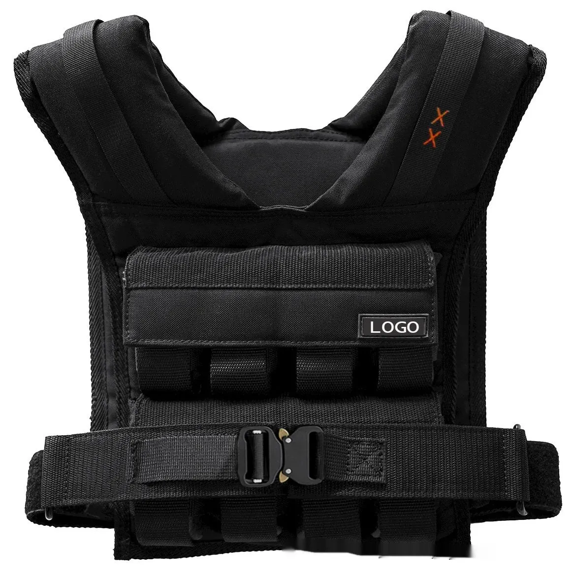 Black Oxford cloth adjustable weight vest for home gym and running with multiple weight options