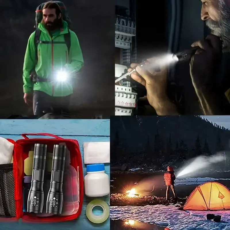Black high power LED tactical flashlight with zoomable lens and aluminium alloy body