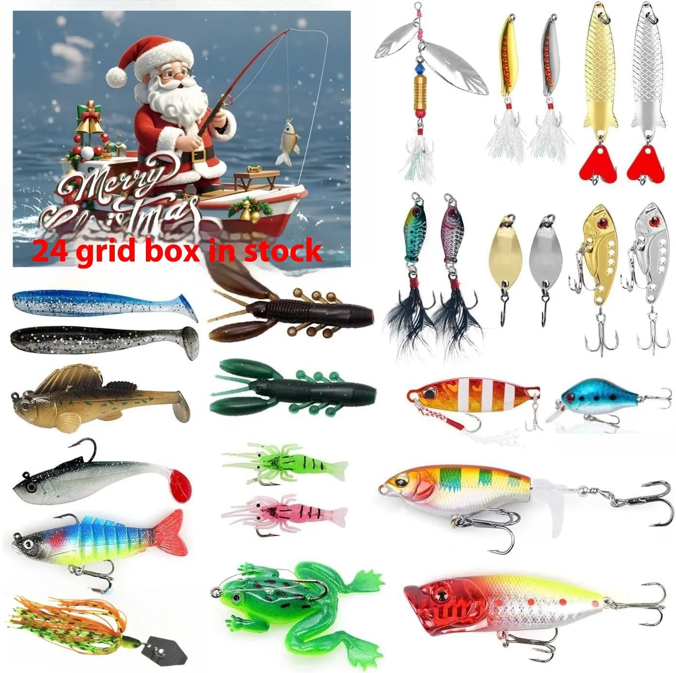Plastic fishing bait set in gift box with 24 pieces Type A option