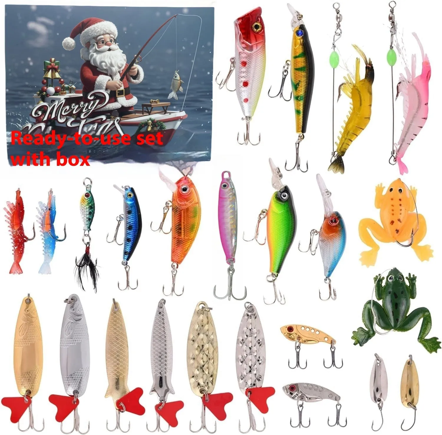 Plastic fishing bait set in gift box with 24 pieces Type A option