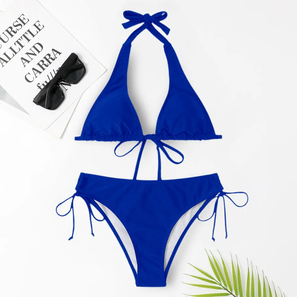 Solid colour bikini swimsuit set with adjustable straps in black, available in sizes S to XL