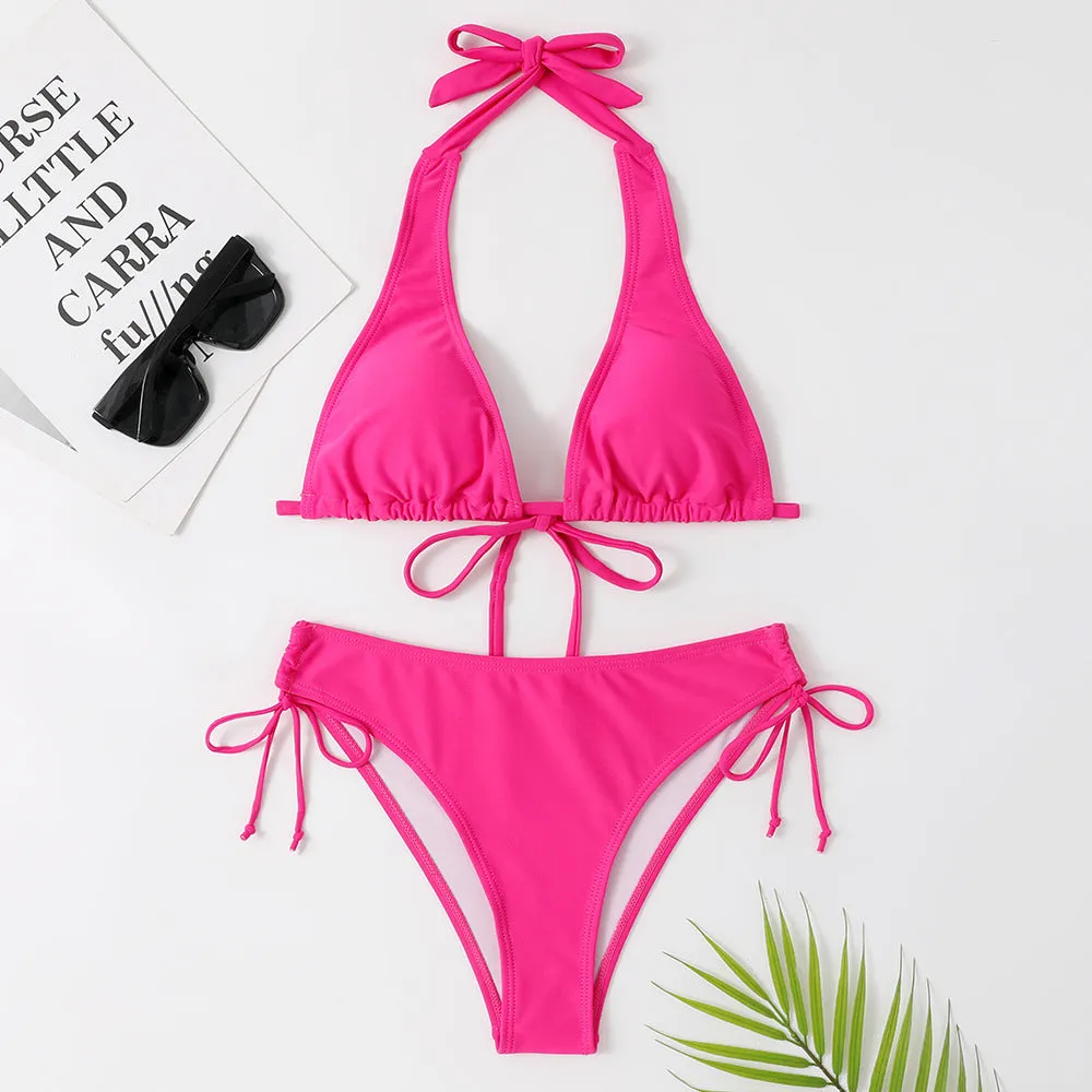 Solid colour bikini swimsuit set with adjustable straps in black, available in sizes S to XL