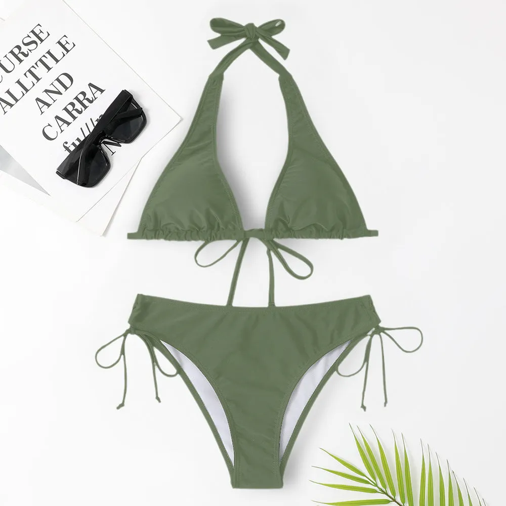 Solid colour bikini swimsuit set with adjustable straps in black, available in sizes S to XL
