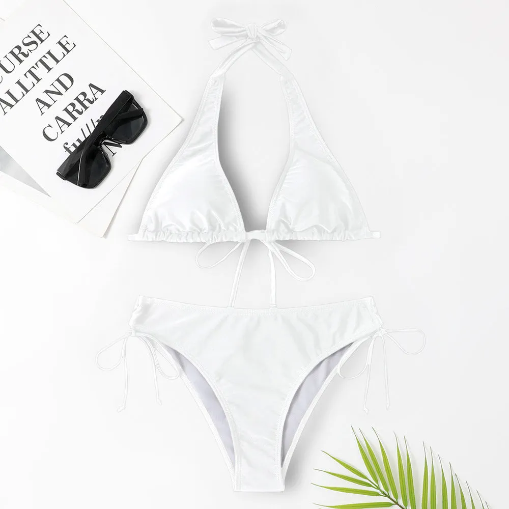 Solid colour bikini swimsuit set with adjustable straps in black, available in sizes S to XL