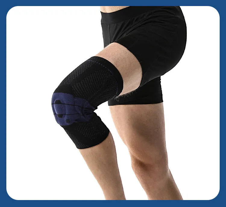 Adult sports kneecaps in black and blue colour, made from nylon and spandex material.