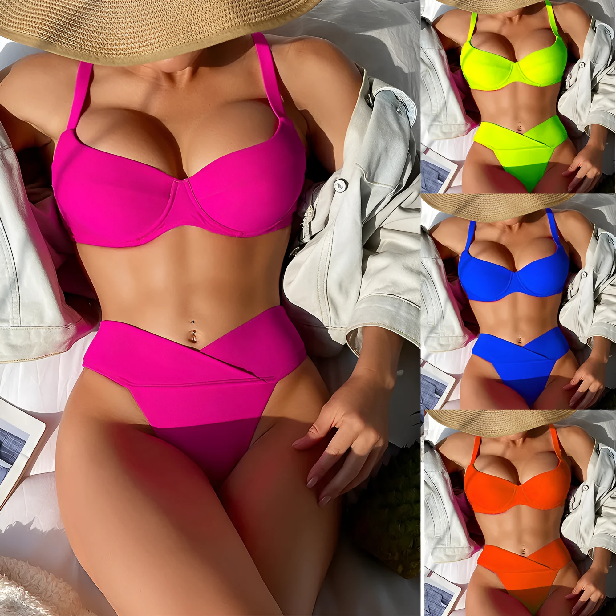 Women's solid colour bikini swimsuit in briefs style on a neutral background.
