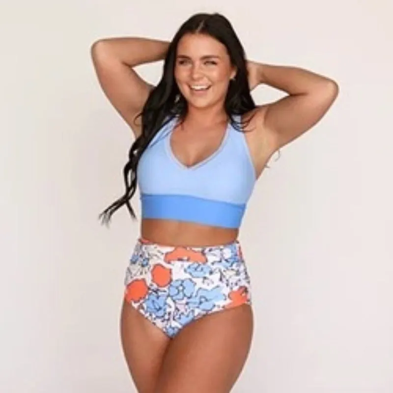 Women's blue polyester conservative vest split swimsuit I-shaped suit sleeveless adult female swimwear