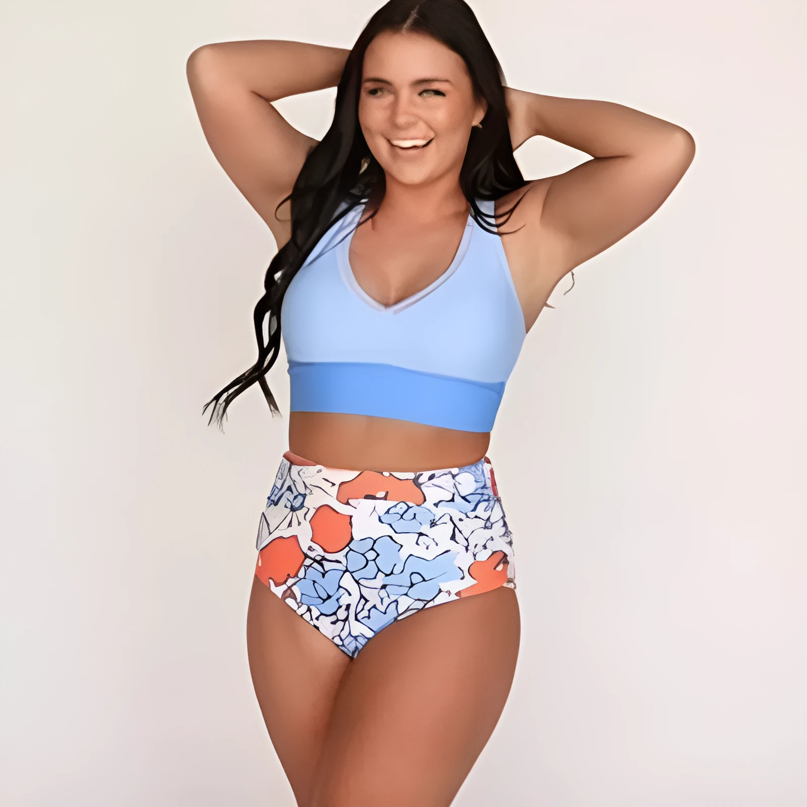 Women's blue polyester conservative vest split swimsuit I-shaped suit sleeveless adult female swimwear