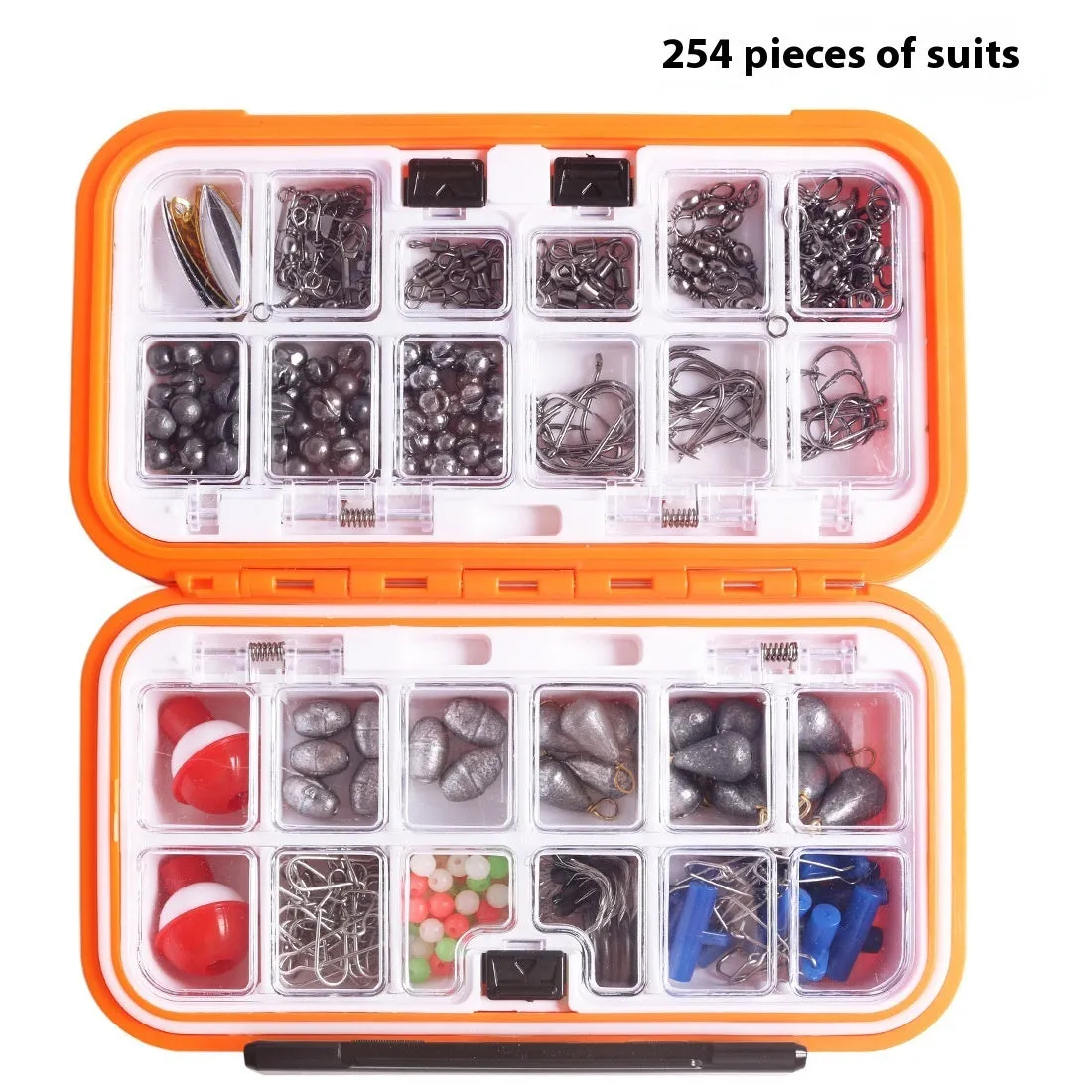 254-piece waterproof rock fishing accessories combination suit with ABS, lead, and carbon steel components