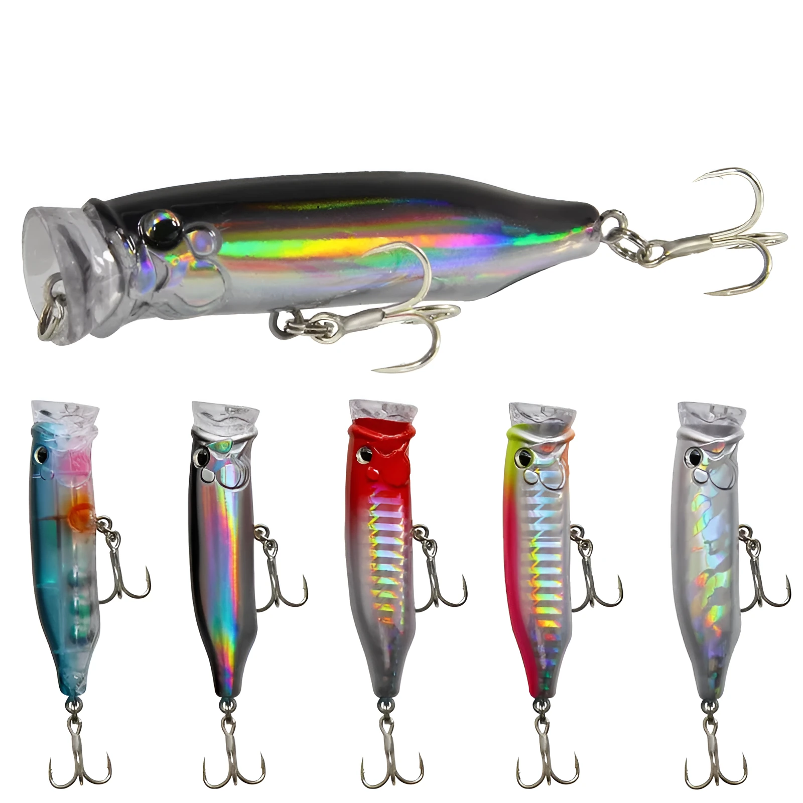 Floating simulation fake bait freshwater fishing lure in multiple colours on surface