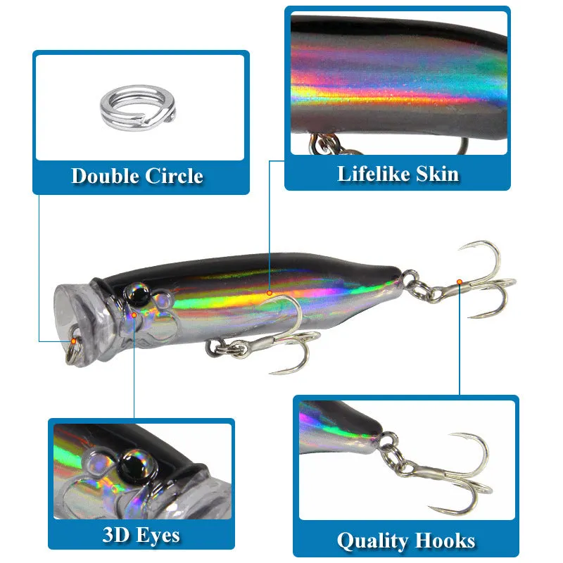 Floating simulation fake bait freshwater fishing lure in multiple colours on surface