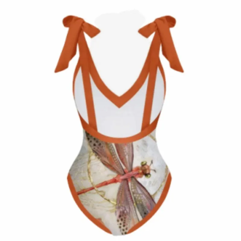 Retro Printed One-piece Swimsuit For Women European American French Style Pattern Bikini With Gauze Skirt Quick-drying Tight Backless Design Polyester Lining S M L XL Free Size Swimming Wading Sportswear