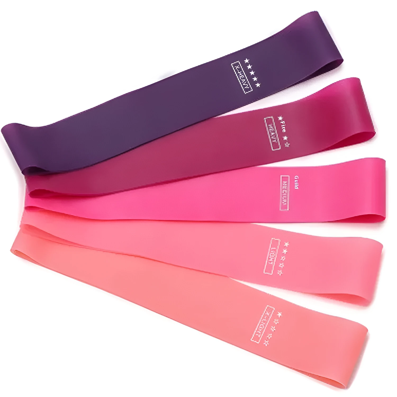Silicone yoga tension strap in multiple colours with 600mm length and 50mm width on white background