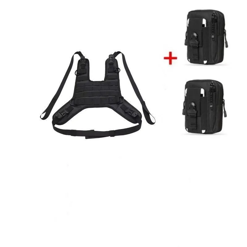 Universal black nylon motorcycle fuel tank bag mount base with adjustable straps on a black tank