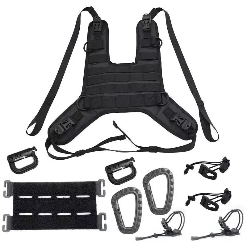 Universal black nylon motorcycle fuel tank bag mount base with adjustable straps on a black tank