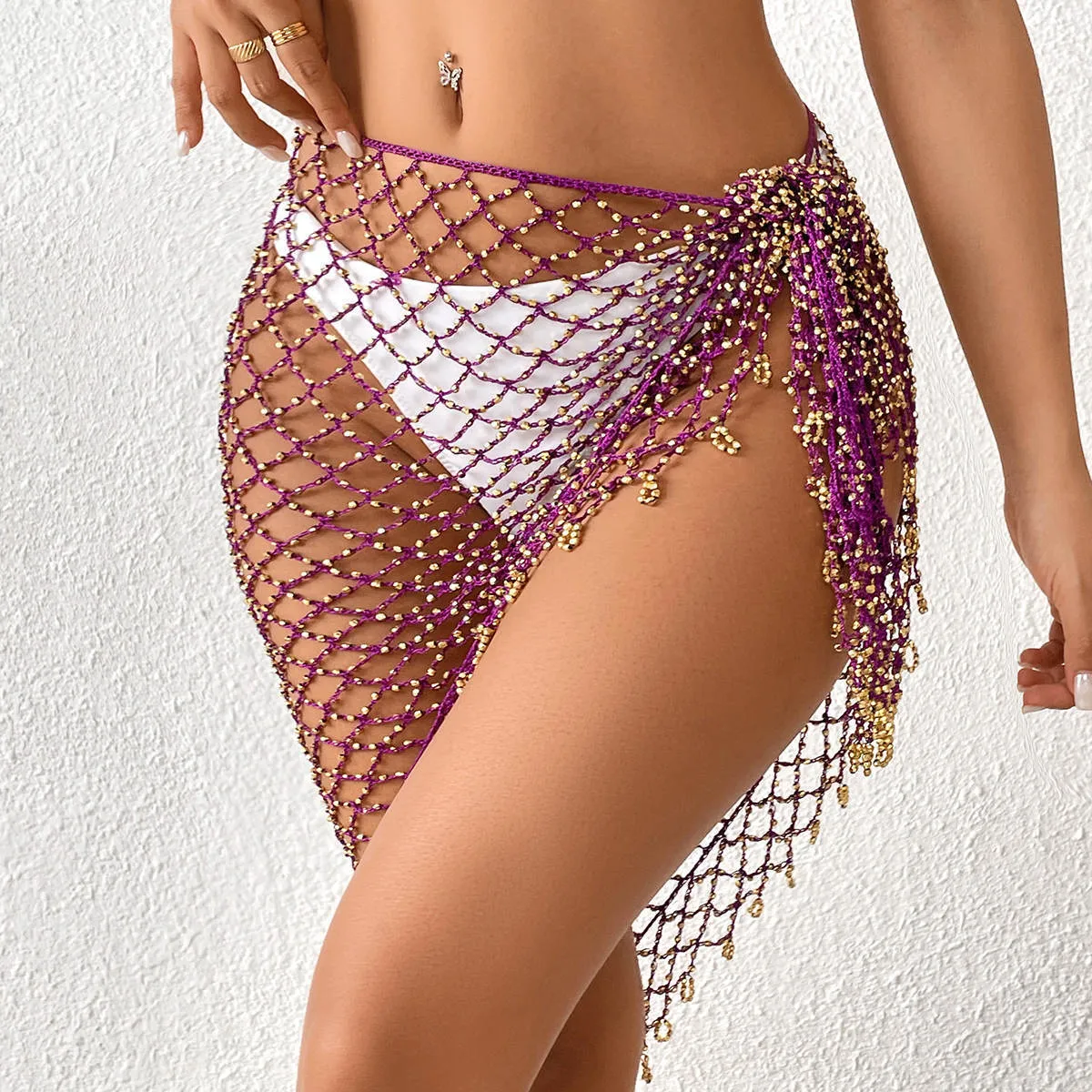 Hand crocheting bead shawl bikini triangular binder women's swim cover-up cape free size acetate rayon blend