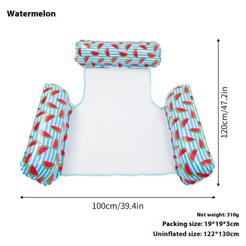 Striped inflatable floating bed in light blue and white, 124x99cm, on pool water surface