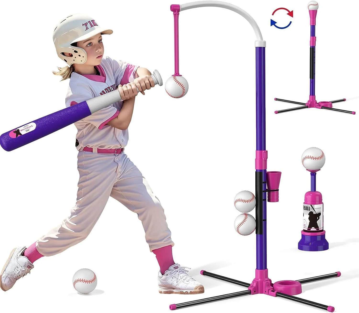 Hanging standing automatic serve adjustable children's baseball toy for teenagers blue red PP material