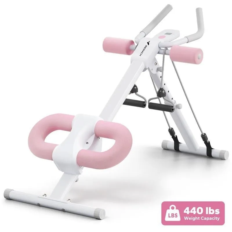 AB Rocket waist-shaping machine with count drawstring in blue on a home gym floor