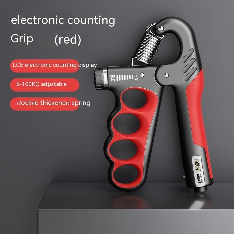 Adjustable electronic count spring grip with orange digital repetition display