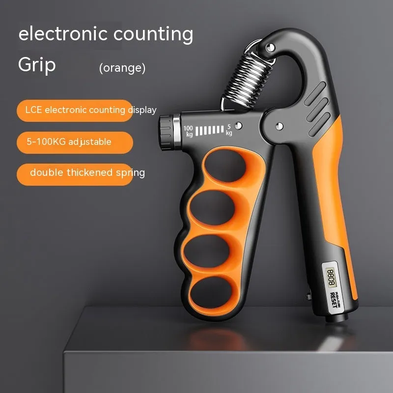 Adjustable electronic count spring grip with orange digital repetition display