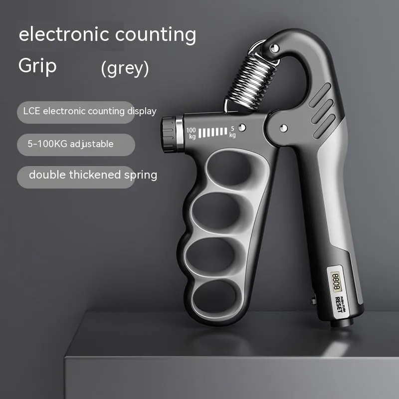 Adjustable electronic count spring grip with orange digital repetition display