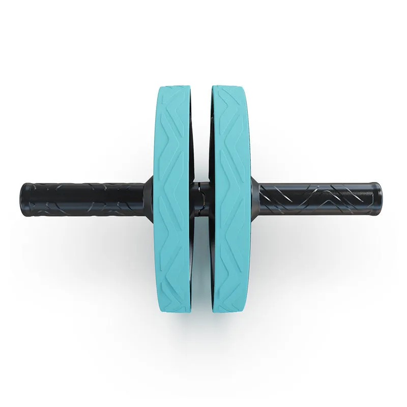 Blue double wheel ab roller on floor for home core strengthening workout