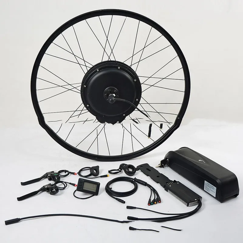 Lithium electric bicycle conversion kit with 36V 250W motor, controller, handlebar, and brake lever in black