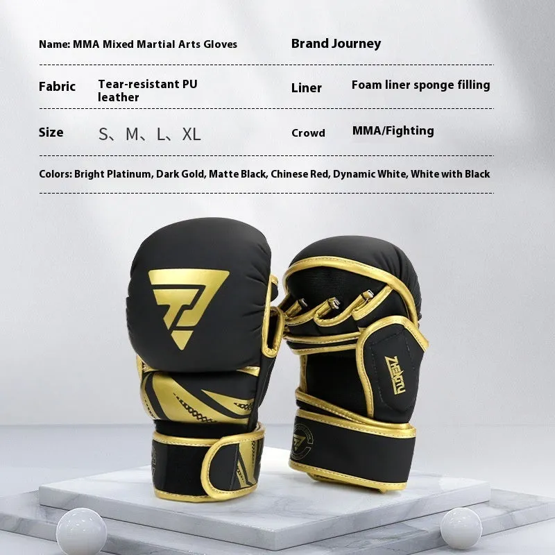 Black and red PU leather boxing gloves with thickened liner on a training mat