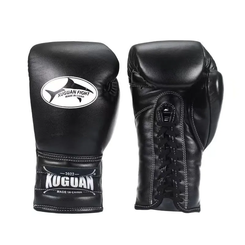 Pair of sandbag boxing gloves for Muay Thai training in red string colour, 10oz size
