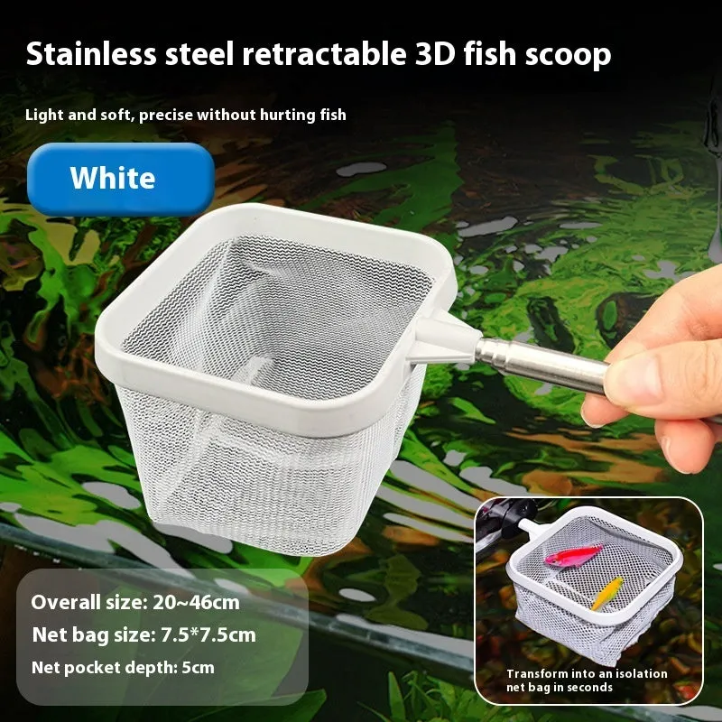 Stainless steel retractable fishnet with stereo net head for aquarium use, black colour option