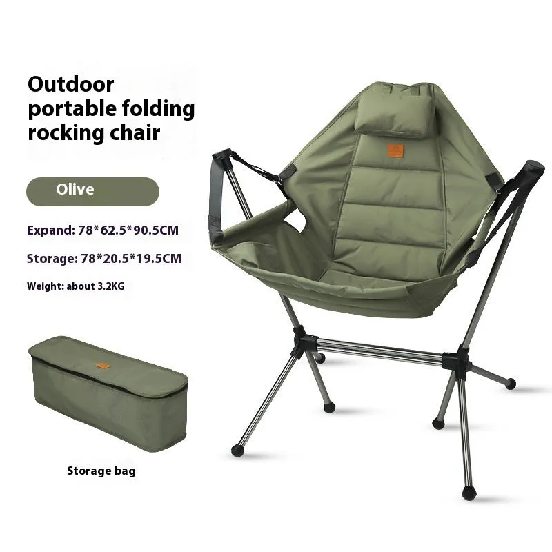 Outdoor folding rocking chair with aluminum alloy frame and adjustable seat in olive colour