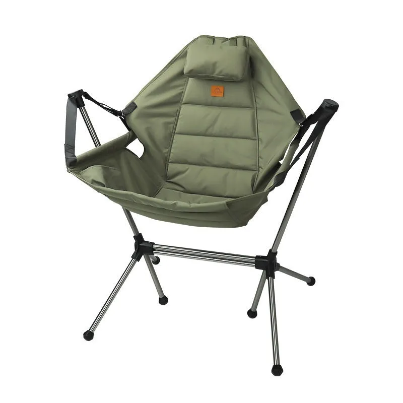 Outdoor folding rocking chair with aluminum alloy frame and adjustable seat in olive colour