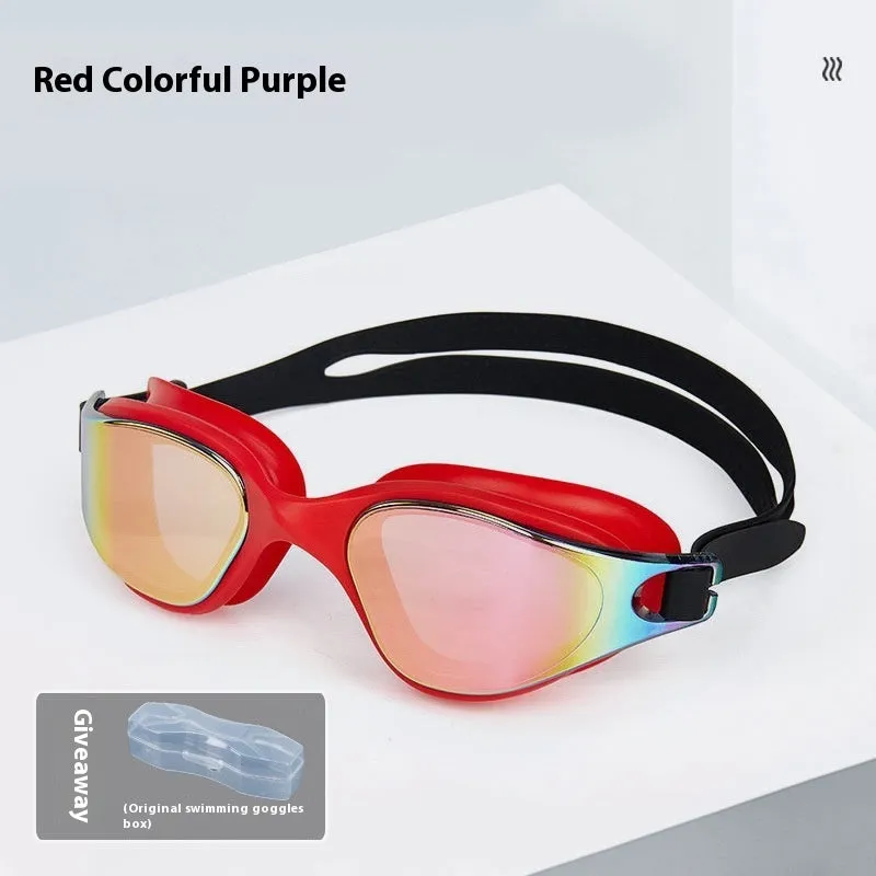 One-piece silicone large frame swimming goggles for adults in a colour option, front view