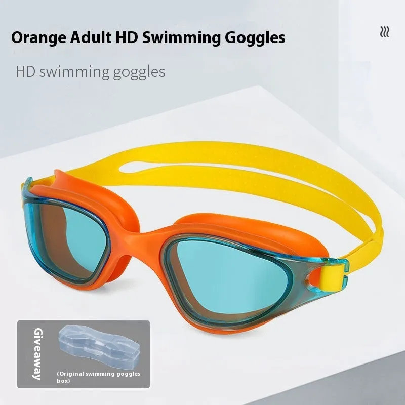 One-piece silicone large frame swimming goggles for adults in a colour option, front view