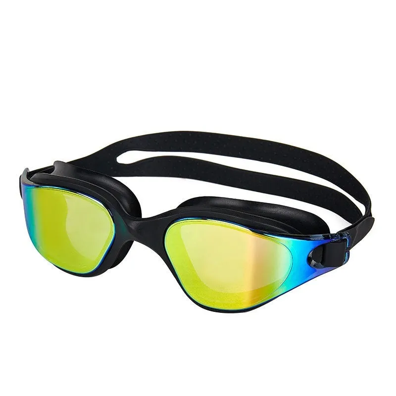 One-piece silicone large frame swimming goggles for adults in a colour option, front view