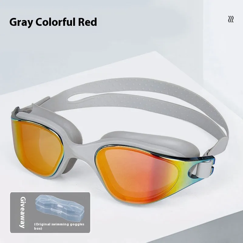 One-piece silicone large frame swimming goggles for adults in a colour option, front view