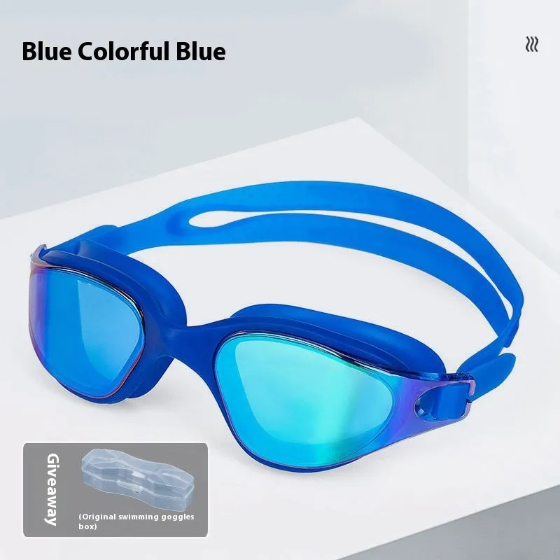 One-piece silicone large frame swimming goggles for adults in a colour option, front view