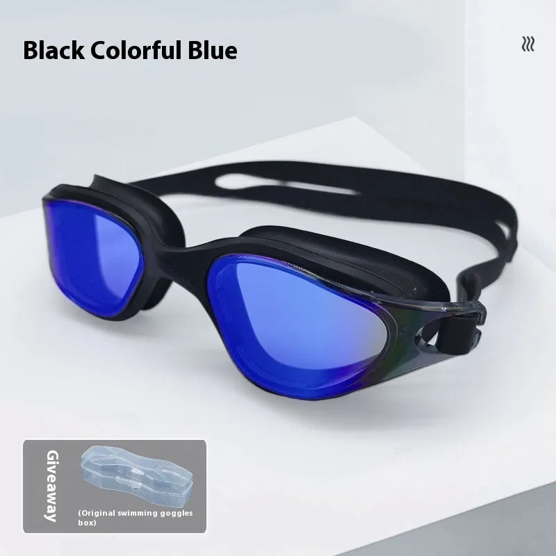 One-piece silicone large frame swimming goggles for adults in a colour option, front view