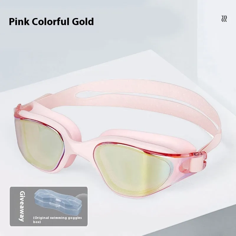 One-piece silicone large frame swimming goggles for adults in a colour option, front view