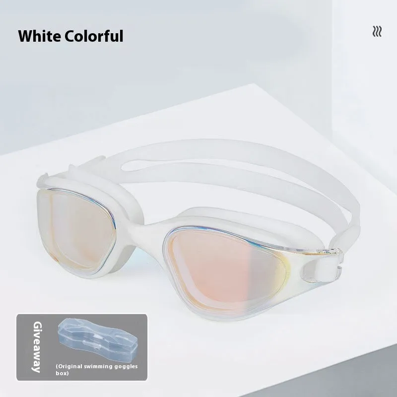 One-piece silicone large frame swimming goggles for adults in a colour option, front view