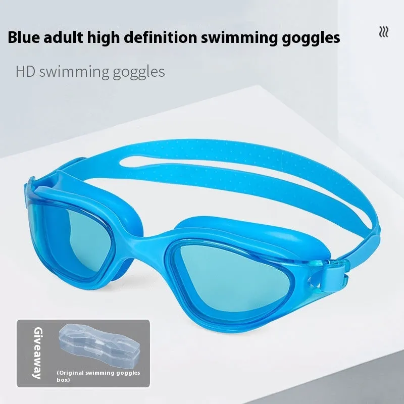 One-piece silicone large frame swimming goggles for adults in a colour option, front view