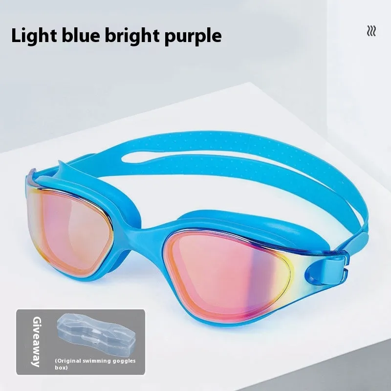 One-piece silicone large frame swimming goggles for adults in a colour option, front view