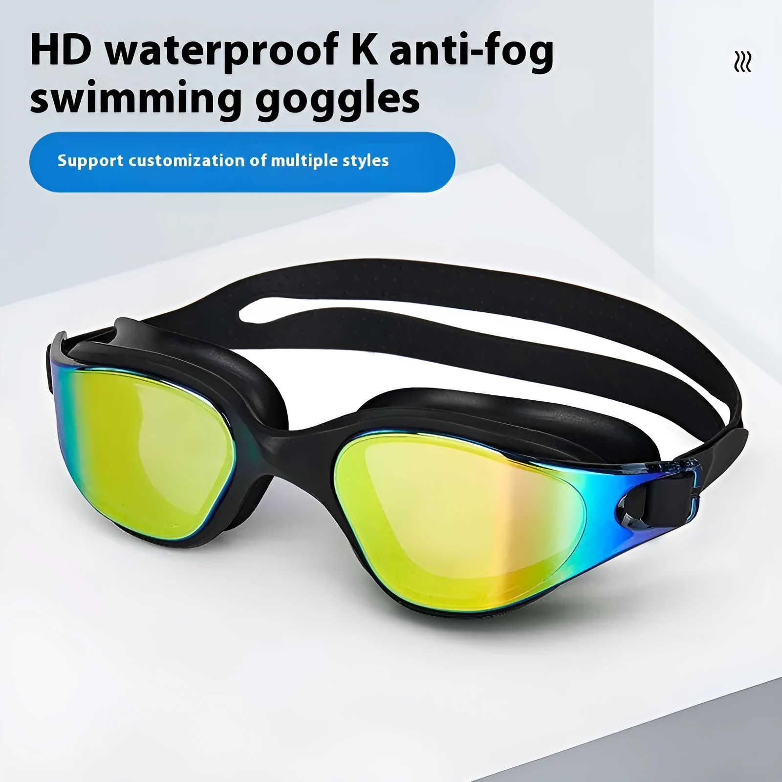 One-piece silicone large frame swimming goggles for adults in a colour option, front view